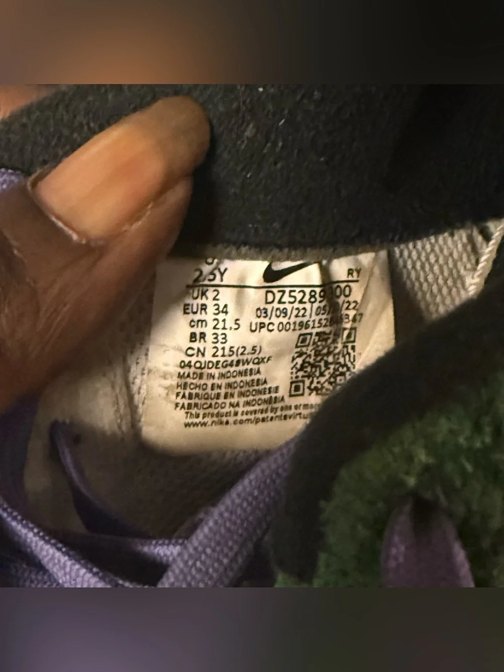 Nike Air Force 1 Low Size 2.5Y in green, gray, black, purple and orange